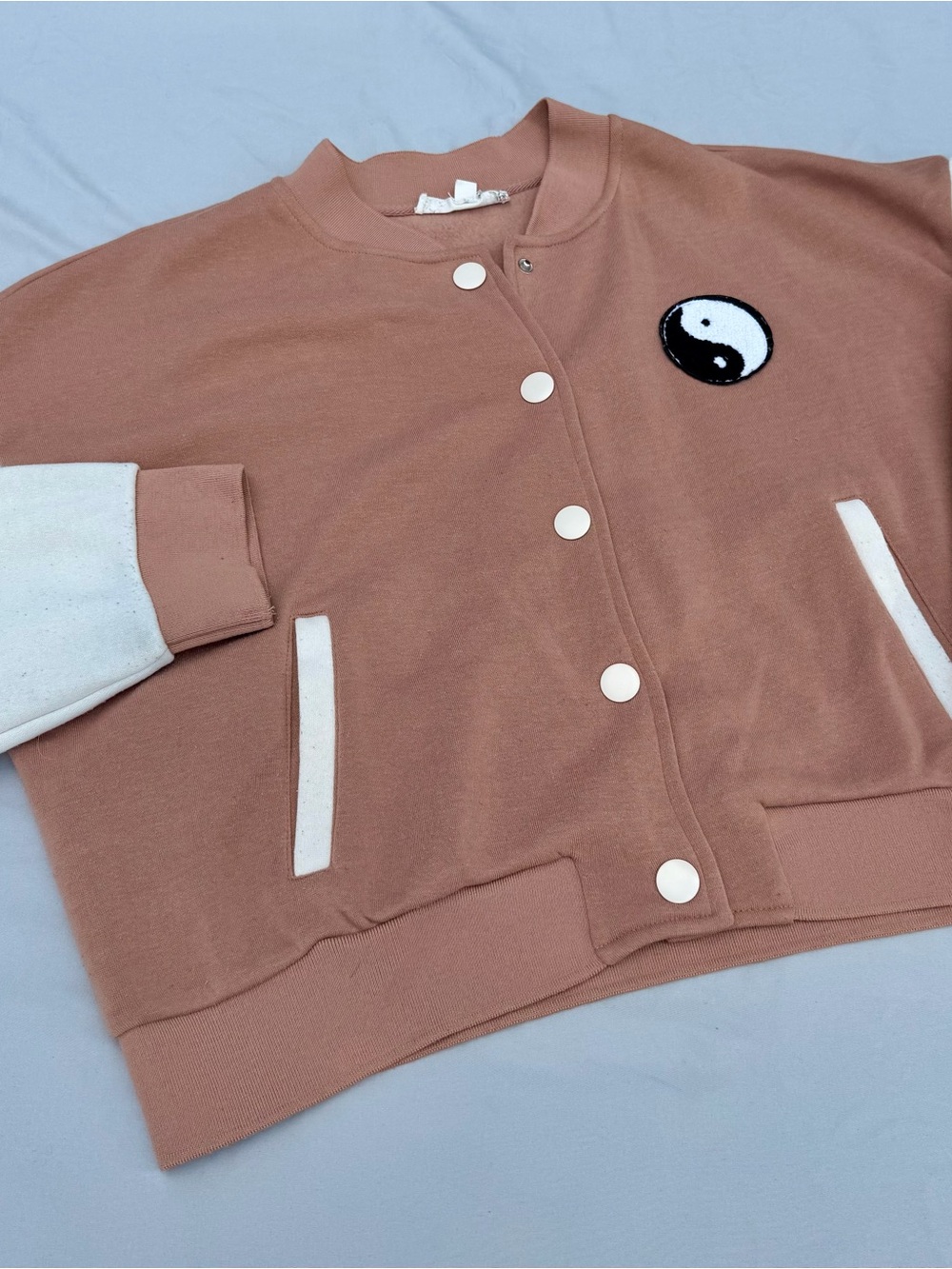 Pink Republic Mauve-Brown Bomber Jacket with Cream Accents
